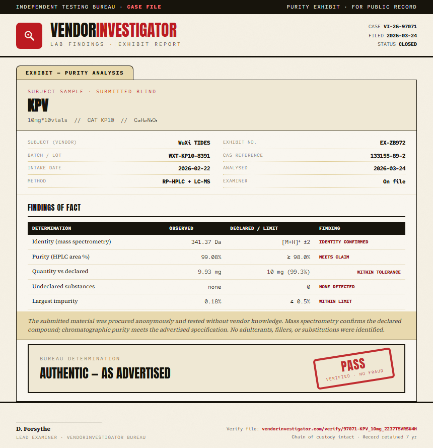 KPV Purity (HPLC) report by VendorInvestigator